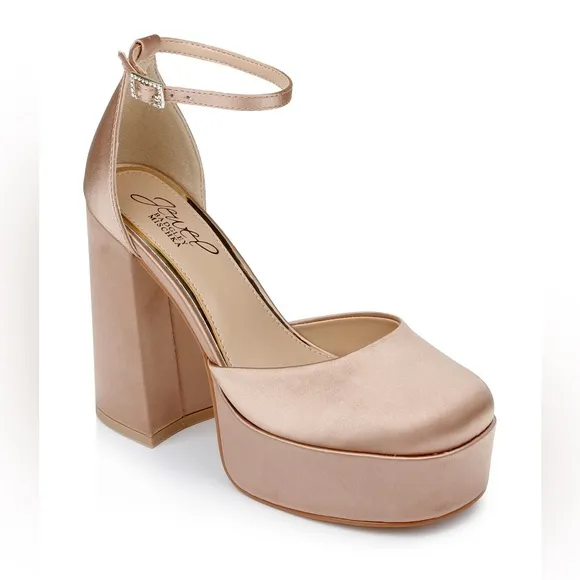 Jewel Badgley Mischka Cream Platform Heels with Ankle Strap