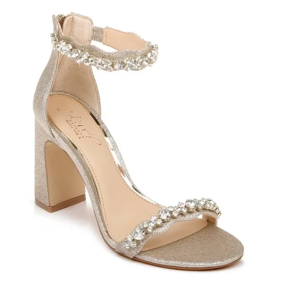 Jewel Badgley Mischka Odessa Crystal Adorned Block Heel New $119