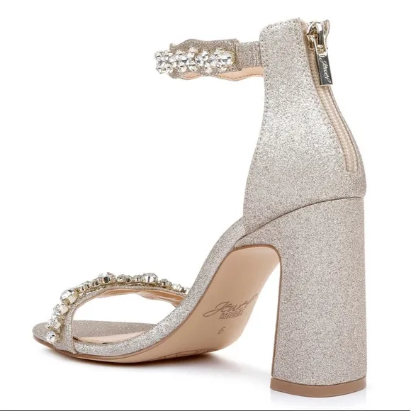 Jewel Badgley Mischka Odessa Crystal Adorned Block Heel New $119