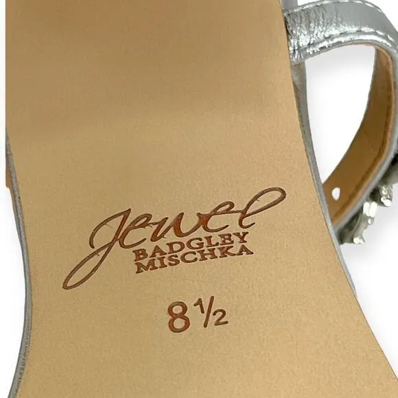 Jewel Badgley Mishka NEW Thamar Crystal Strappy Block Heel Silver Women's Sz 8.5