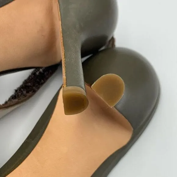 Jil Sander Micro Sequin Peep Toe Slingback Heels Olive Green Size 8.5