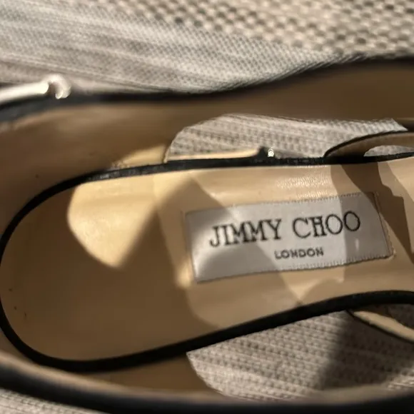 Jimmy Choo distressed leather heels with center zipper, strap with buckle