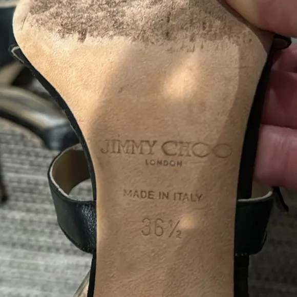 Jimmy Choo distressed leather heels with center zipper, strap with buckle