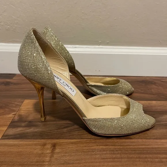 Jimmy Choo Gold Peep Toe Heels