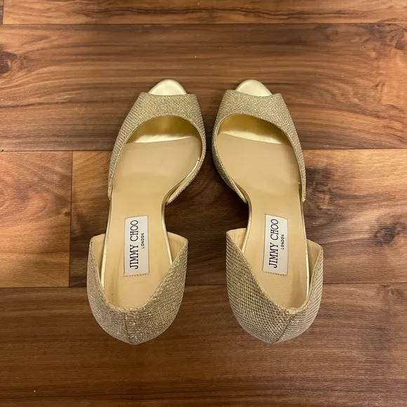 Jimmy Choo Gold Peep Toe Heels