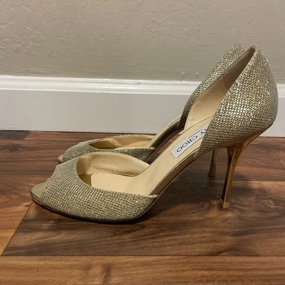 Jimmy Choo Gold Peep Toe Heels