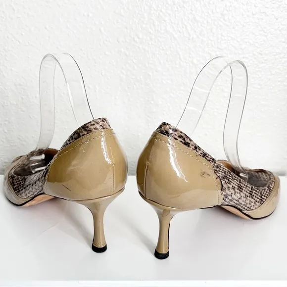 Jimmy Choo Python &amp; Beige Patent Leather Open Toe Heels Size 41