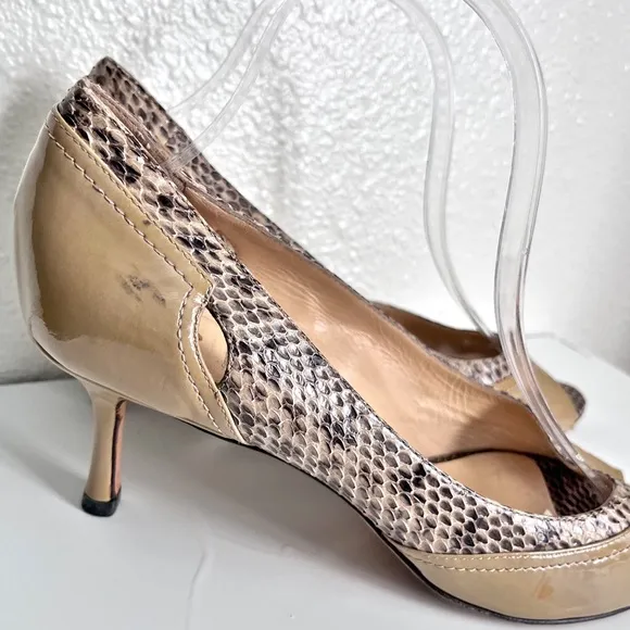 Jimmy Choo Python &amp; Beige Patent Leather Open Toe Heels Size 41