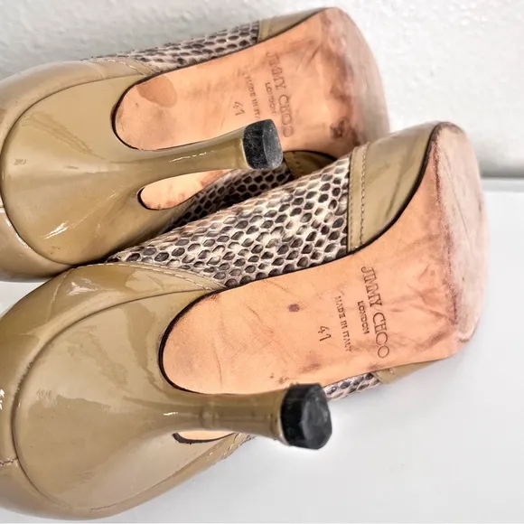 Jimmy Choo Python &amp; Beige Patent Leather Open Toe Heels Size 41
