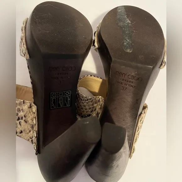 Jimmy Choo Snakeskin Python Slides Sandal Wooden Studded Heels