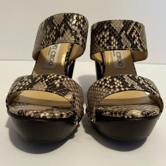 Jimmy Choo Snakeskin Python Slides Sandal Wooden Studded Heels