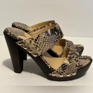 Jimmy Choo Snakeskin Python Slides Sandal Wooden Studded Heels