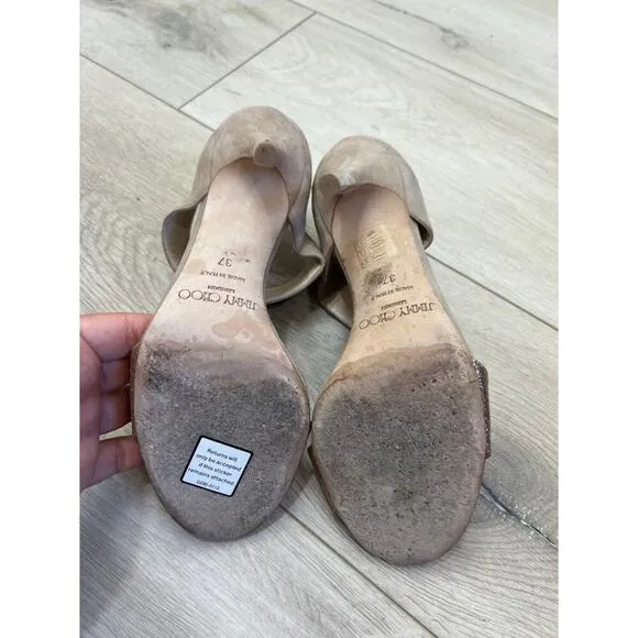 Jimmy Choo Tesoro Suede &amp; Glitter Sandal, Nude womens size 37 us: 6.5
