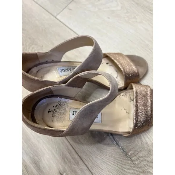 Jimmy Choo Tesoro Suede &amp; Glitter Sandal, Nude womens size 37 us: 6.5