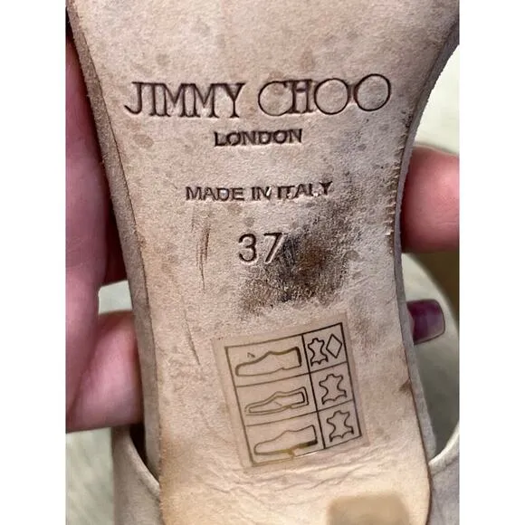 Jimmy Choo Tesoro Suede &amp; Glitter Sandal, Nude womens size 37 us: 6.5
