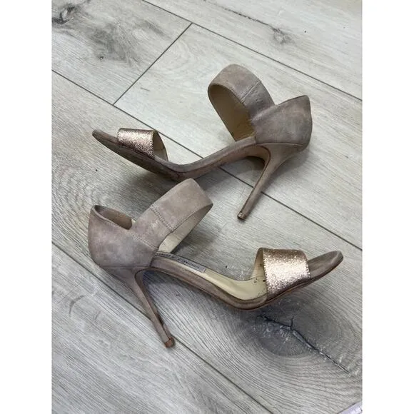 Jimmy Choo Tesoro Suede &amp; Glitter Sandal, Nude womens size 37 us: 6.5