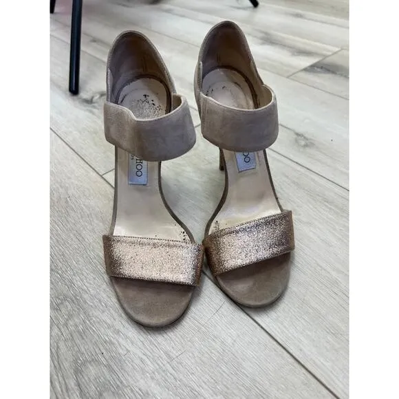 Jimmy Choo Tesoro Suede &amp; Glitter Sandal, Nude womens size 37 us: 6.5