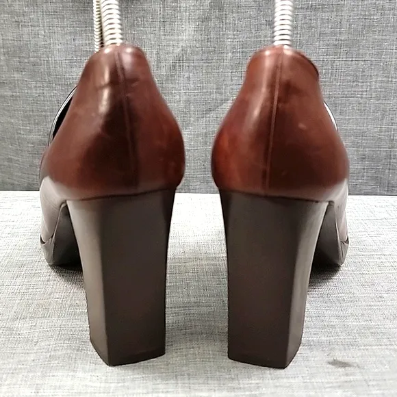 Joan Helpern VTG Brown Leather Peep Toe block heels  Italy Women's Shoes SZ 6M