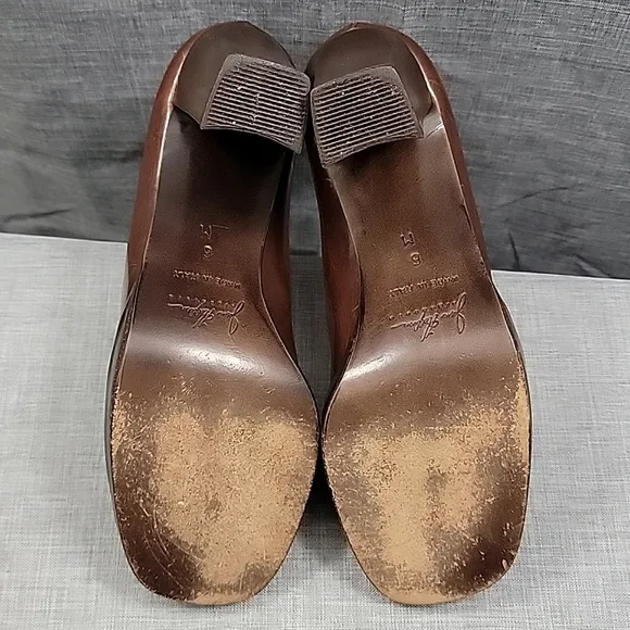 Joan Helpern VTG Brown Leather Peep Toe block heels  Italy Women's Shoes SZ 6M