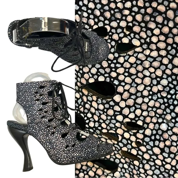 John Fluevog ATTENTIONS  GWEN Black Devilfish Heels Size: 6