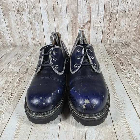 John fluevog Safety Nogs Leather Oxfords Lug Sole Dress Shoes Blue‎ Size 9