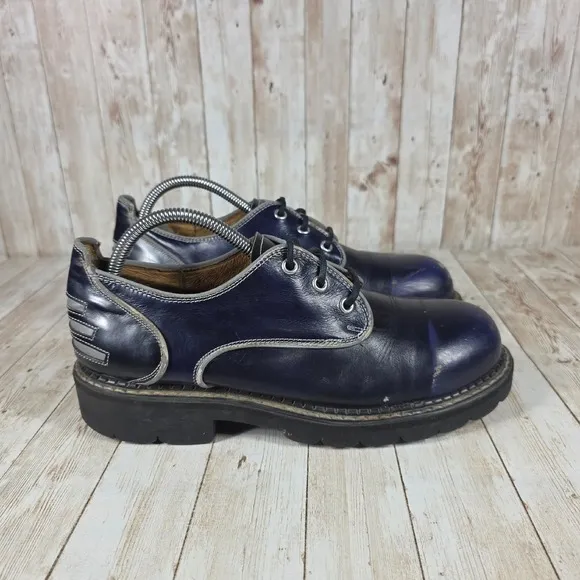 John fluevog Safety Nogs Leather Oxfords Lug Sole Dress Shoes Blue‎ Size 9