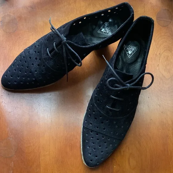 John Fluevog Shoes Immortal Perfection AUDREY Oxfords Black Suede Women's Size 9