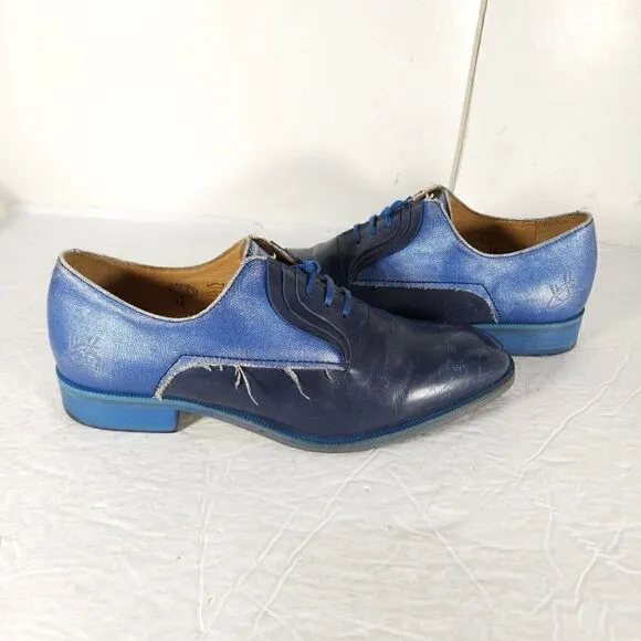 John Fluevog Women's City Angels Istanbul US7,5 Blue Leather Fluttered Oxfords