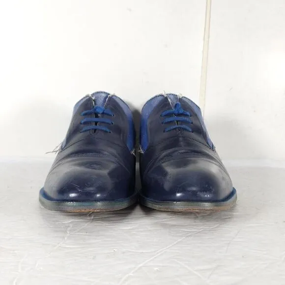 John Fluevog Women's City Angels Istanbul US7,5 Blue Leather Fluttered Oxfords