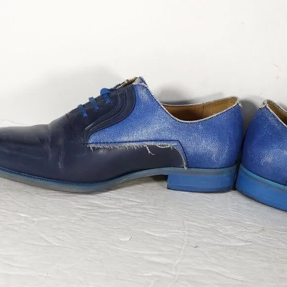 John Fluevog Women's City Angels Istanbul US7,5 Blue Leather Fluttered Oxfords