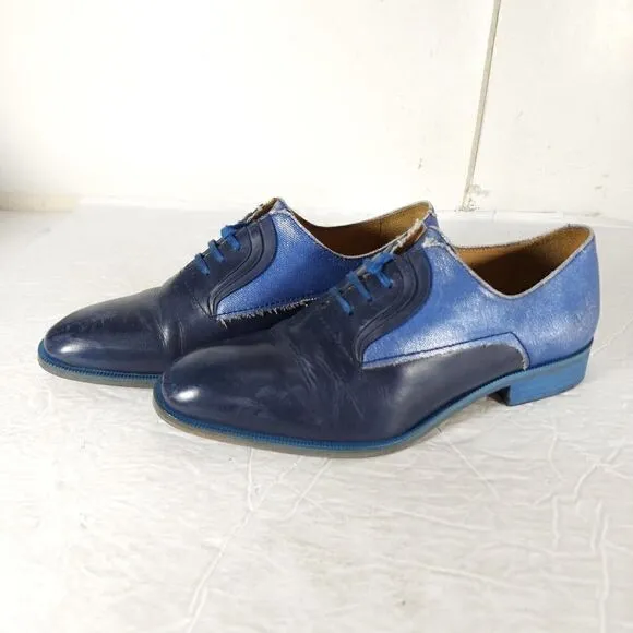 John Fluevog Women's City Angels Istanbul US7,5 Blue Leather Fluttered Oxfords