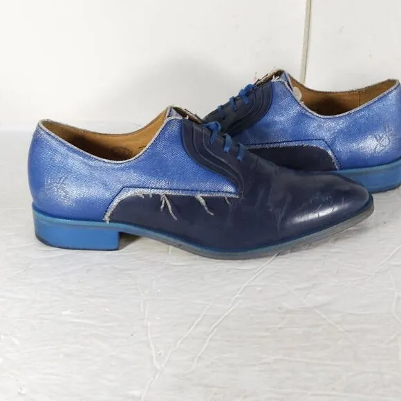 John Fluevog Women's City Angels Istanbul US7,5 Blue Leather Fluttered Oxfords