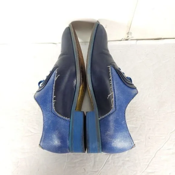 John Fluevog Women's City Angels Istanbul US7,5 Blue Leather Fluttered Oxfords