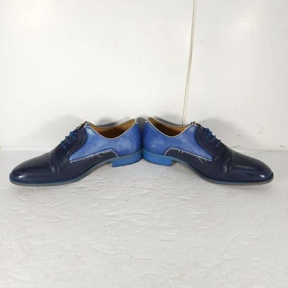 John Fluevog Women's City Angels Istanbul US7,5 Blue Leather Fluttered Oxfords
