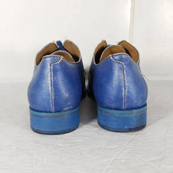 John Fluevog Women's City Angels Istanbul US7,5 Blue Leather Fluttered Oxfords