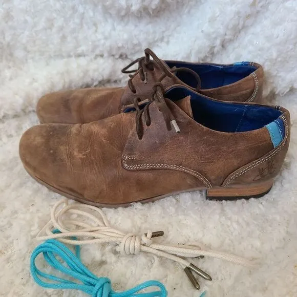 John Fluevog CBC Brown Leather Oxfords with interchangeable laces sz 6‎