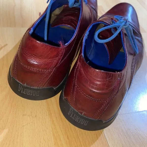 John Fluevog Men’s Leather Burgundy with Blue Accent Laces Oxford Shoes size 9