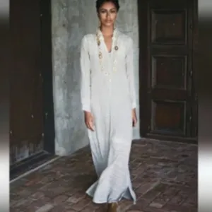 Johnny Was Billie Embroidered Ivory Guaze Maxi Dress Women's Size Xl