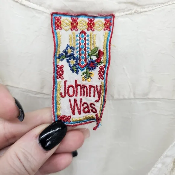 Johnny Was Billie Embroidered Ivory Guaze Maxi Dress Women's Size Xl