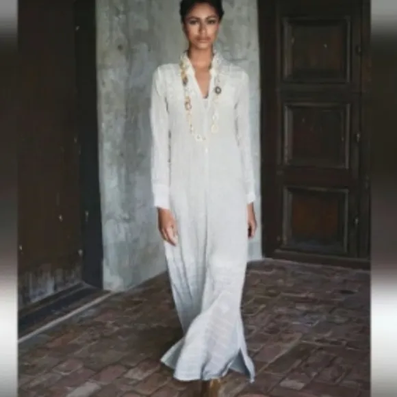 Johnny Was Billie Embroidered Ivory Guaze Maxi Dress Women's Size Xl