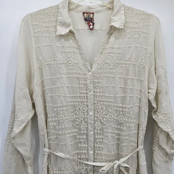 Johnny Was Billie Embroidered Ivory Guaze Maxi Dress Women's Size Xl
