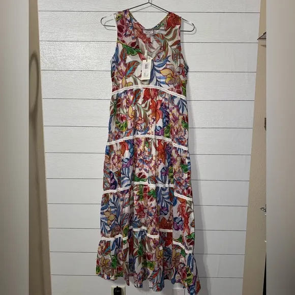 Johnny Was Chevron Tiered Tank Midi Dress Biarritz Size XS NWT