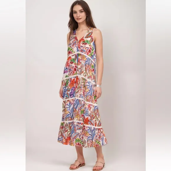 Johnny Was Chevron Tiered Tank Midi Dress Biarritz Size XS NWT