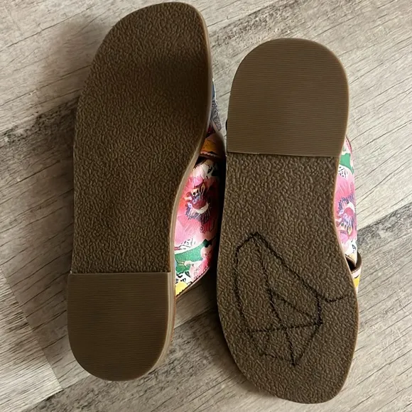 Johnny Was LAYLA X BAND Leather Flat Tropical Floral Sandals Slides