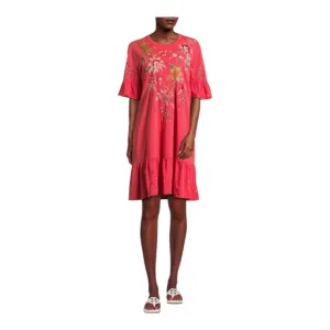 Johnny Was Pink Andrean Embroidered T-Shirt Dress Size Large