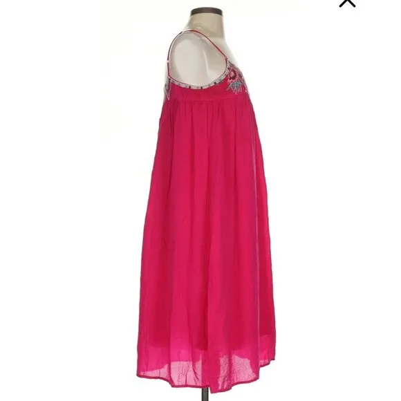 Johnny Was XS Dress Hot Pink Sleeveless Embroidered Spaghetti Strap Retro Slip