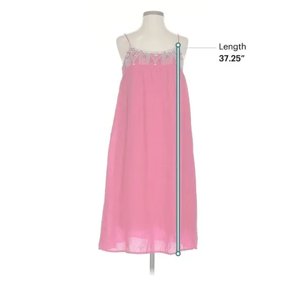 Johnny Was XS Dress Hot Pink Sleeveless Embroidered Spaghetti Strap Retro Slip