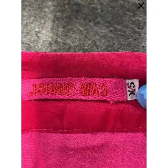 Johnny Was XS Dress Hot Pink Sleeveless Embroidered Spaghetti Strap Retro Slip