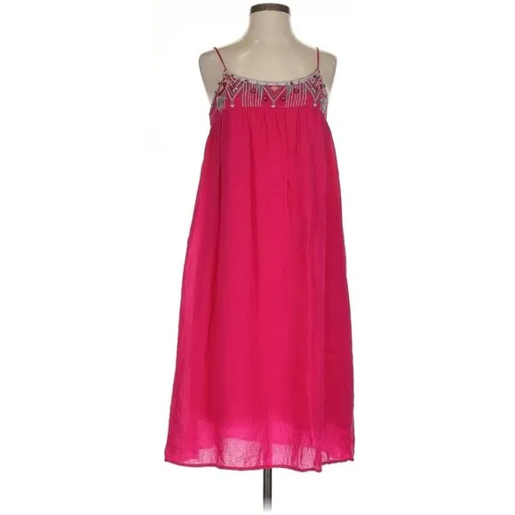 Johnny Was XS Dress Hot Pink Sleeveless Embroidered Spaghetti Strap Retro Slip