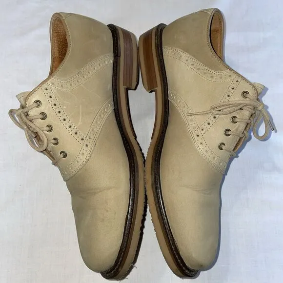 Johnston &amp; Murphy Saddle Oxfords Mens Sz 9.5 M Beige Leather Block Heels Italy